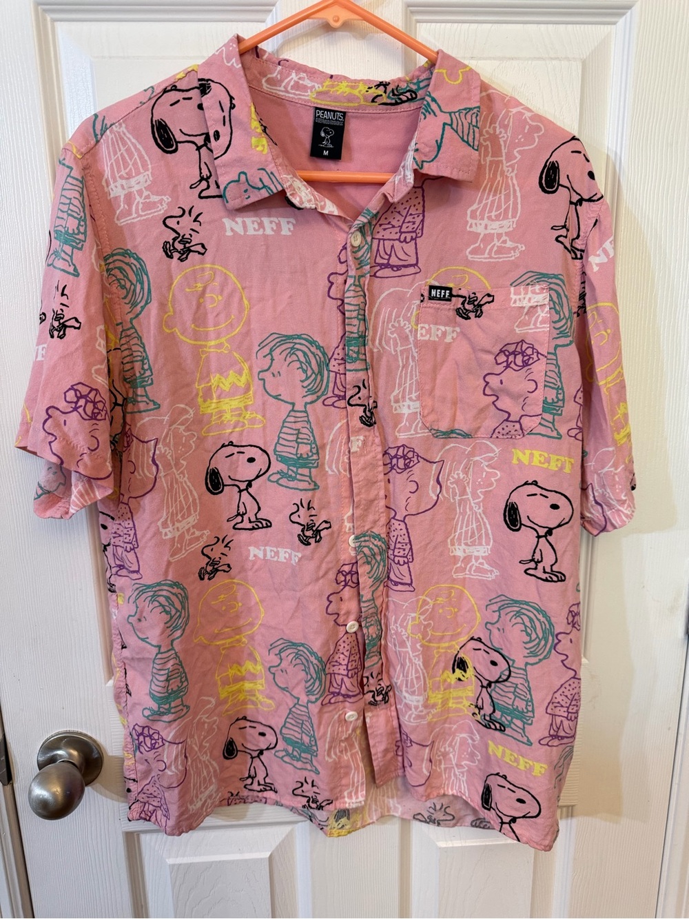 Peanuts x NEFF Pink Short-Sleeve Button-Down Shirt with Snoopy Print